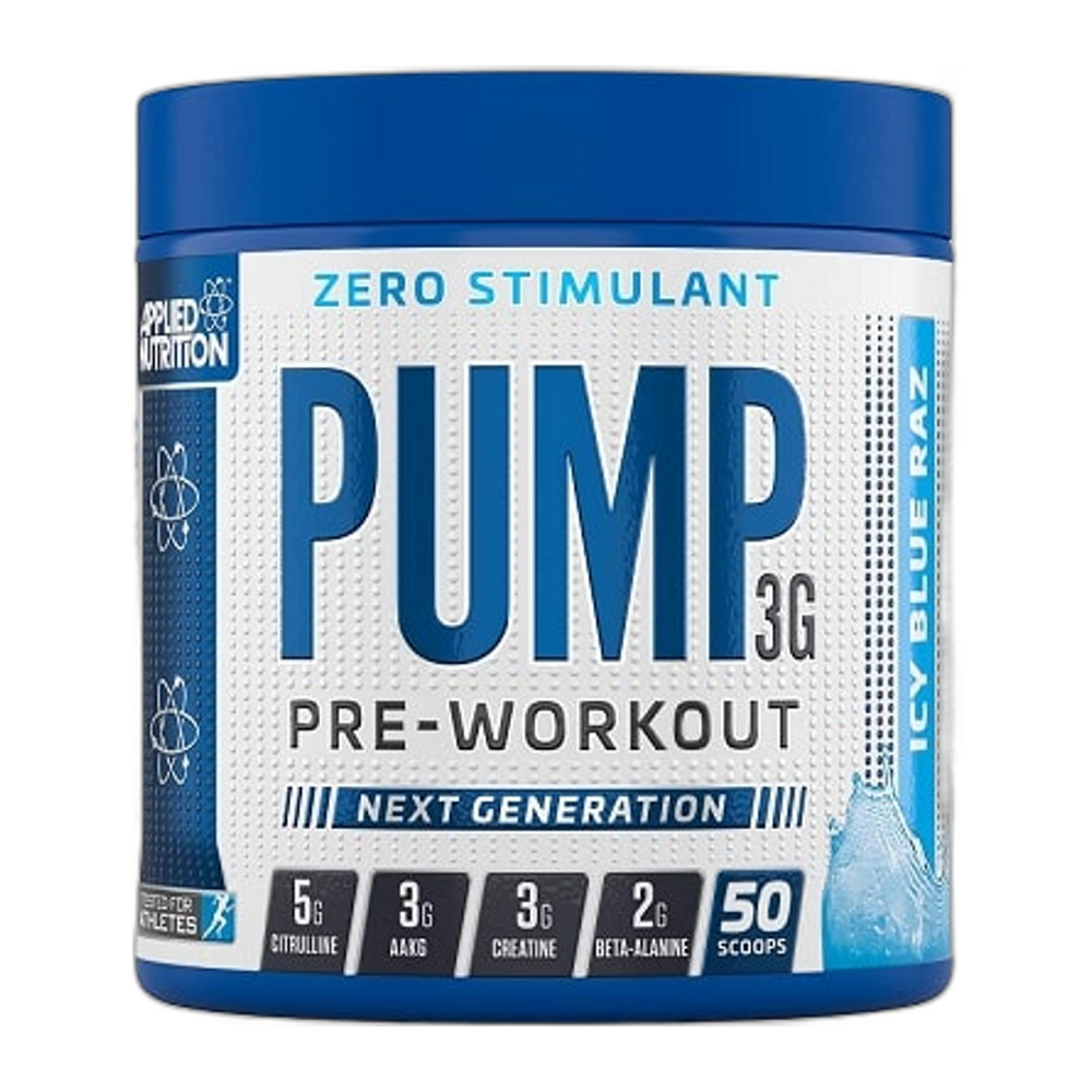 Applied Nutrition Pump 3G Pre-Workout (Zero Stimulant), Icy Blue Raz (EAN 634158794353) - 375g
