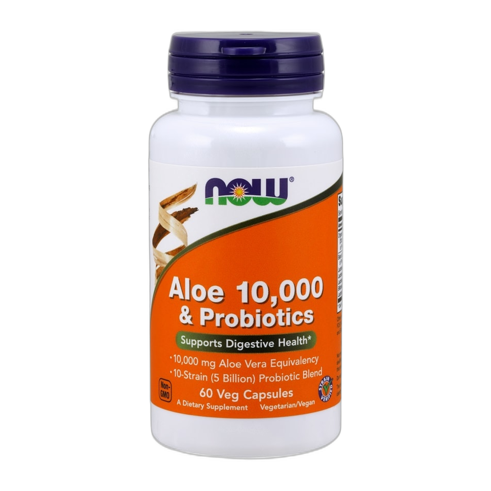 NOW Foods Aloe 10,000 & Probiotics - 60 vcaps