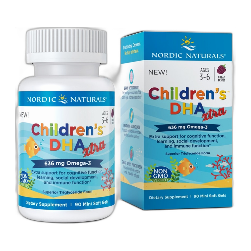 Nordic Naturals Children's DHA Xtra Fish Oil, 636mg Berry Punch - 90 mini softgels