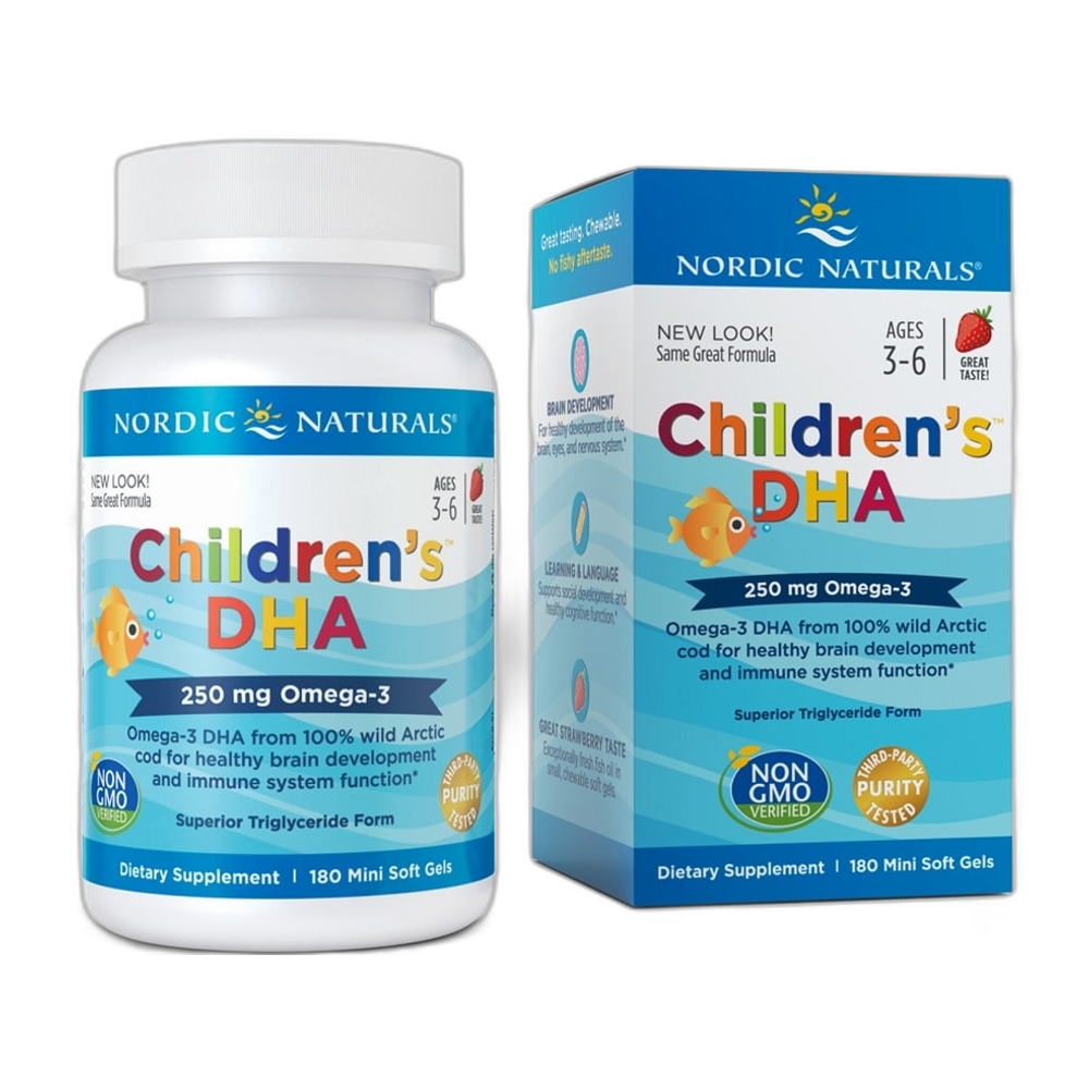 Nordic Naturals Children's DHA, 250mg Omega-3 Strawberry - 180 mini softgels