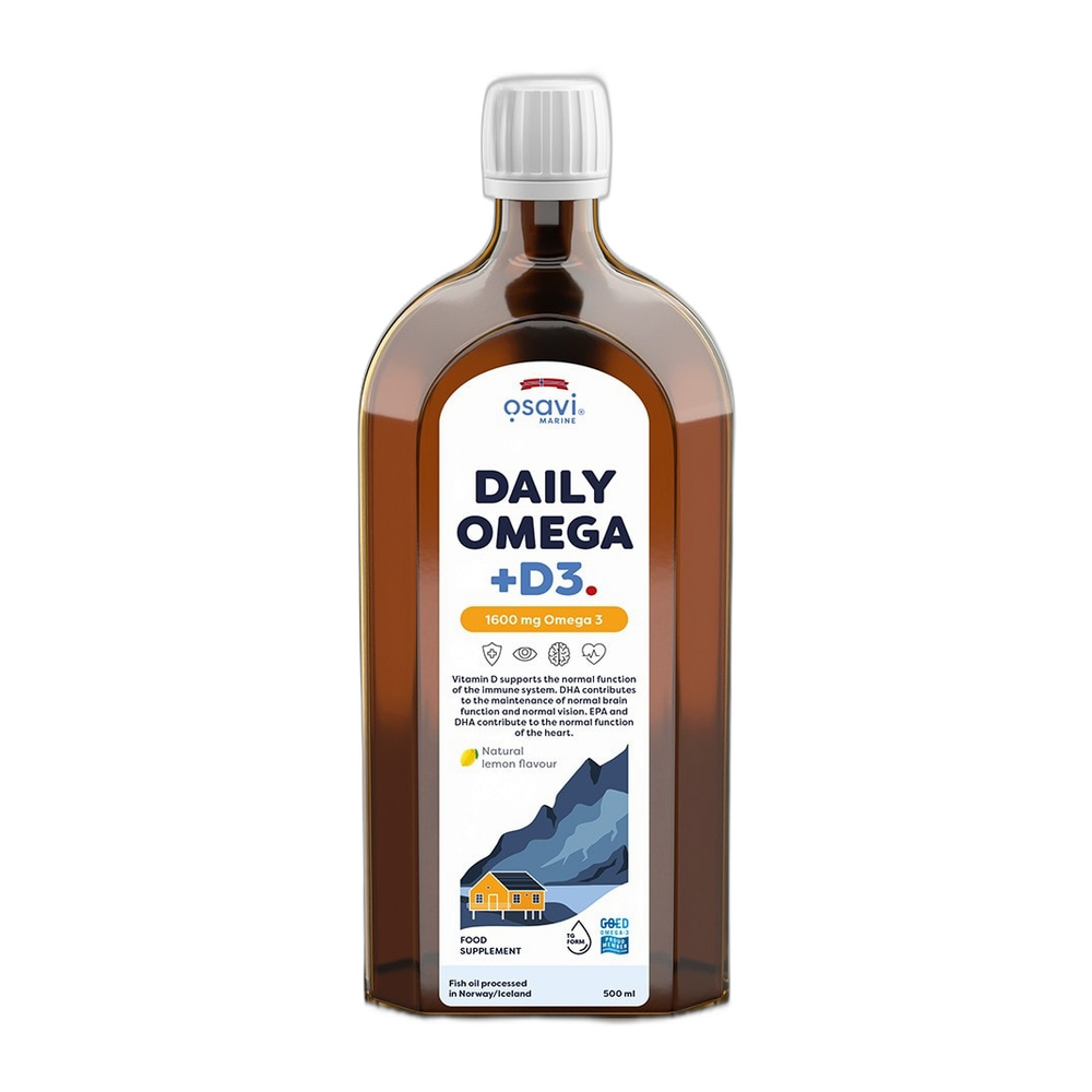 Osavi Daily Omega + D3, 1600mg Omega 3 (Natural Lemon) - 500 ml.