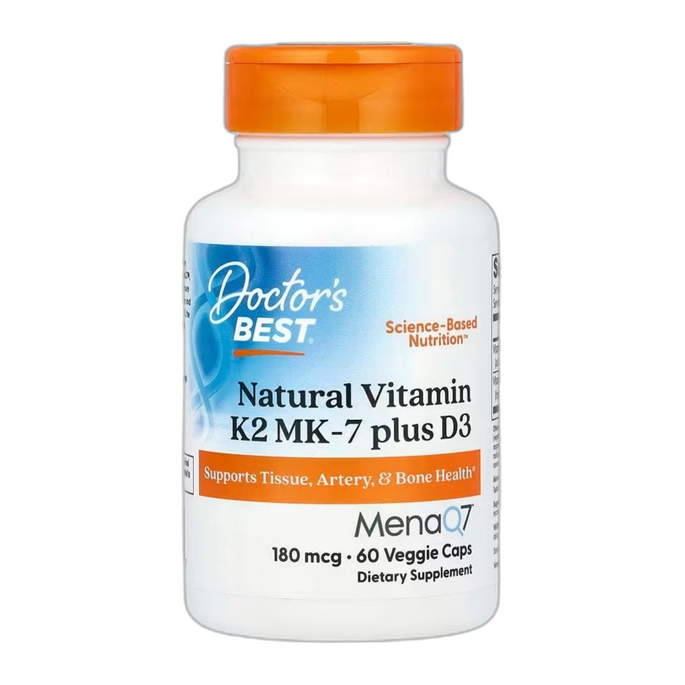 Doctor's Best Natural Vitamin K2 MK7 with MenaQ7 plus D3, 180mcg - 60 vcaps