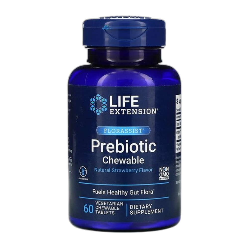 Life Extension Florassist Prebiotic Chewable, Natural Strawberry - 60 vegetarian chewable tabs
