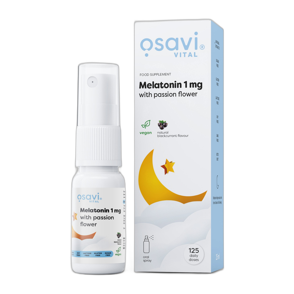 Osavi Melatonin with Passion Flower Oral Spray, 1mg (Blackcurrant) - 25 ml.