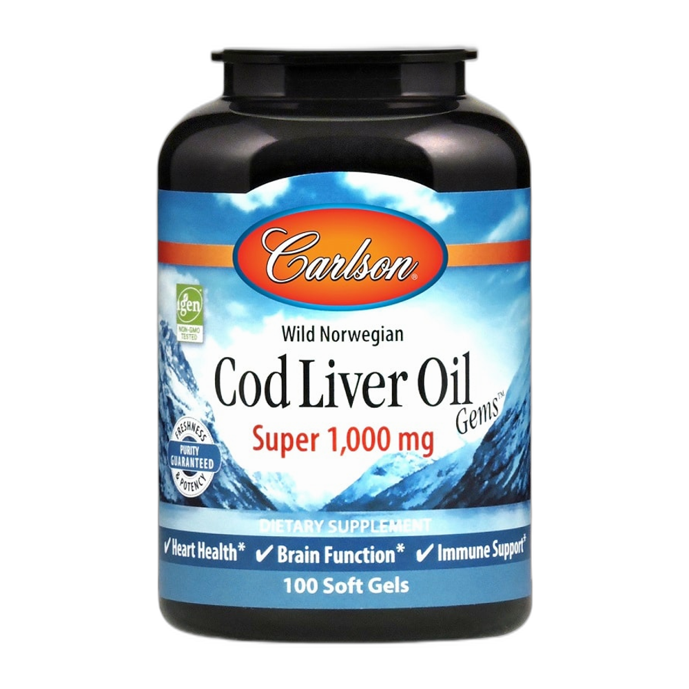 Carlson Labs Wild Norwegian Cod Liver Oil Gems, 1000mg - 100 softgels