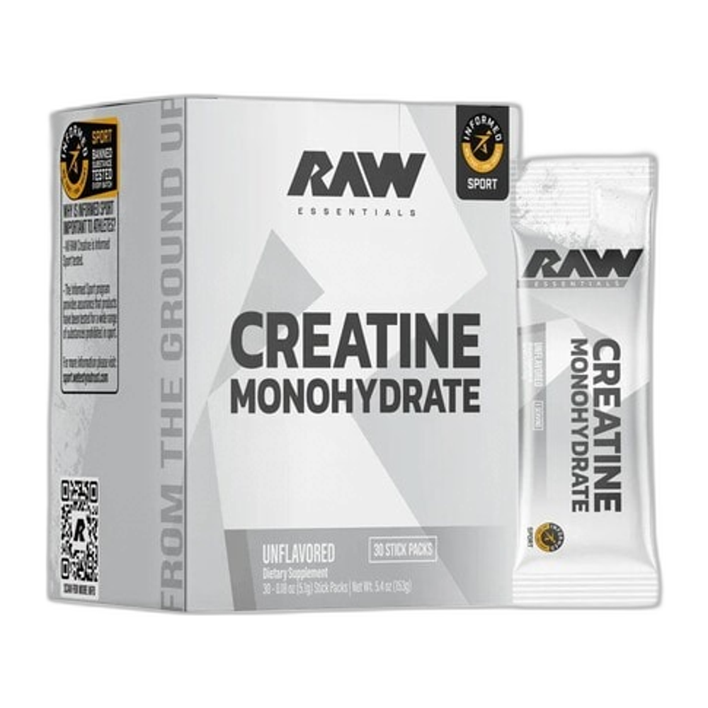 Raw Nutrition Creatine Monohydrate Stick Packs, Unflavoured - 30 x 5g