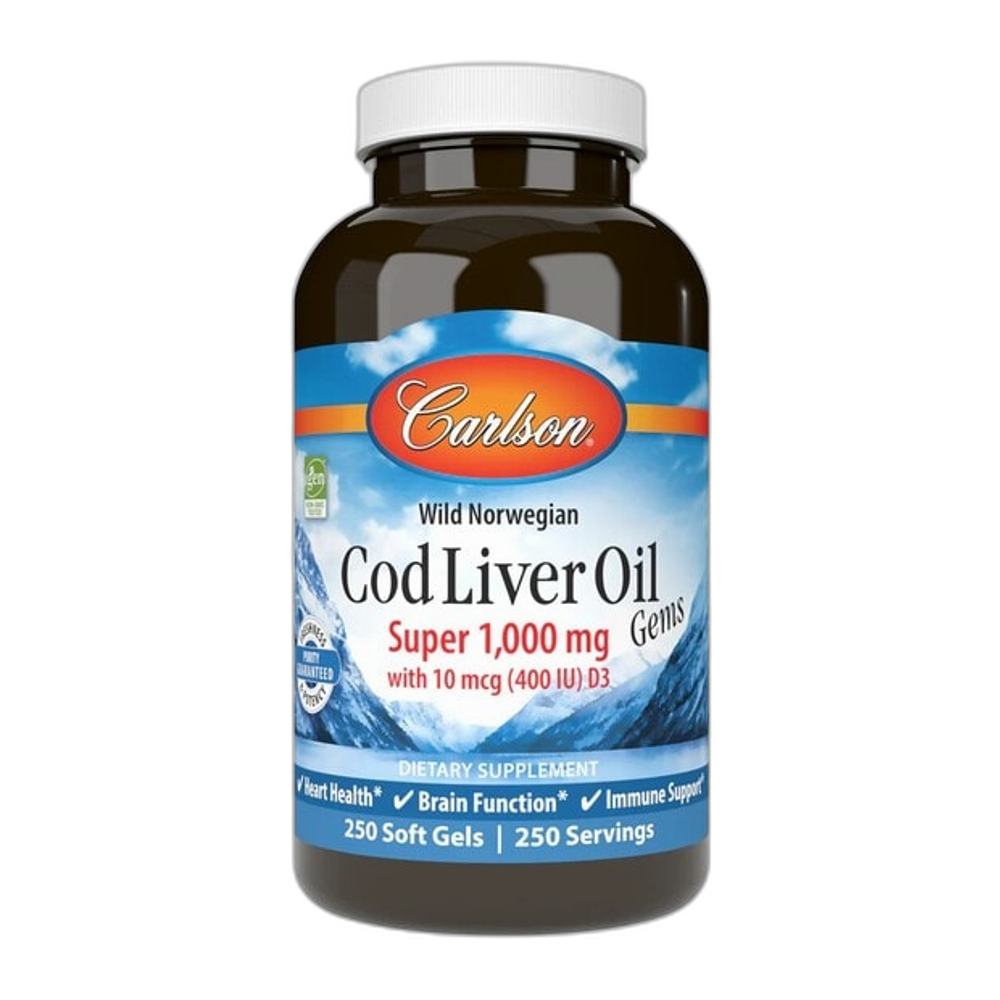 Carlson Labs Wild Norwegian Cod Liver Oil Gems, 1000mg - 250 softgels