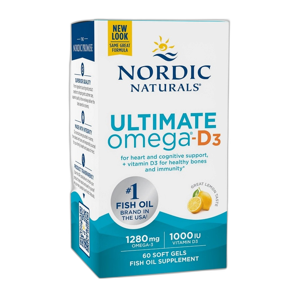 Nordic Naturals Ultimate Omega-D3 Fish Oil, 1280mg Lemon - 60 softgels