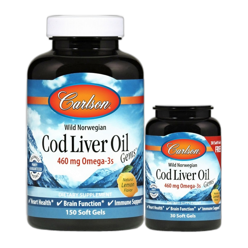 Carlson Labs Wild Norwegian Cod Liver Oil Gems, 460mg - 150 + 30 softgels