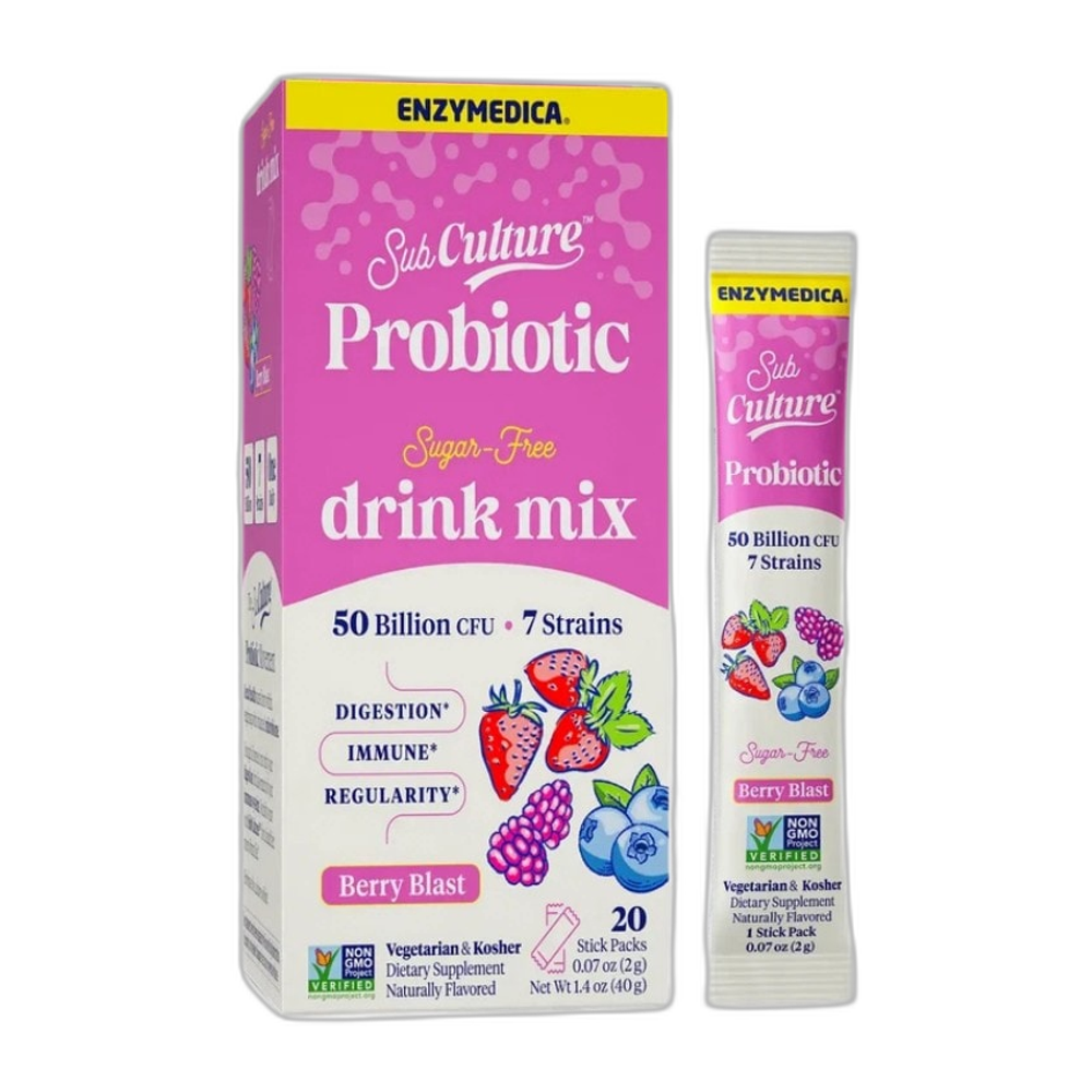 Enzymedica SubCulture Probiotic Drink Mix Stick Packs, Berry Blast - 20 x 2g