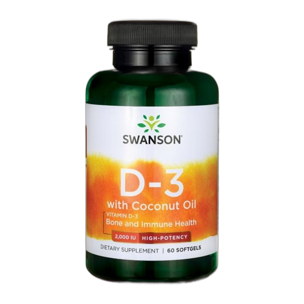 Swanson Vitamin D-3 with Coconut Oil, 2000 IU - 60 softgels