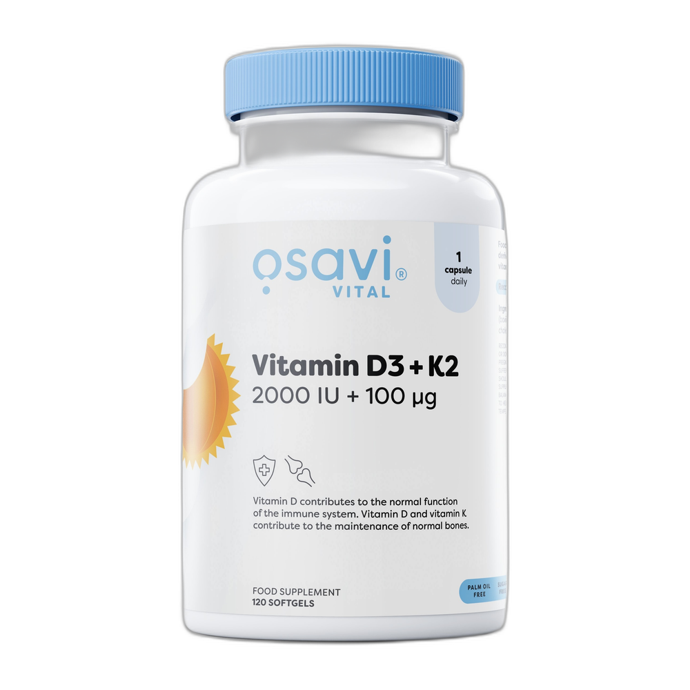 Osavi Vitamin D3 + K2, 2000IU + 100mcg - 120 softgels