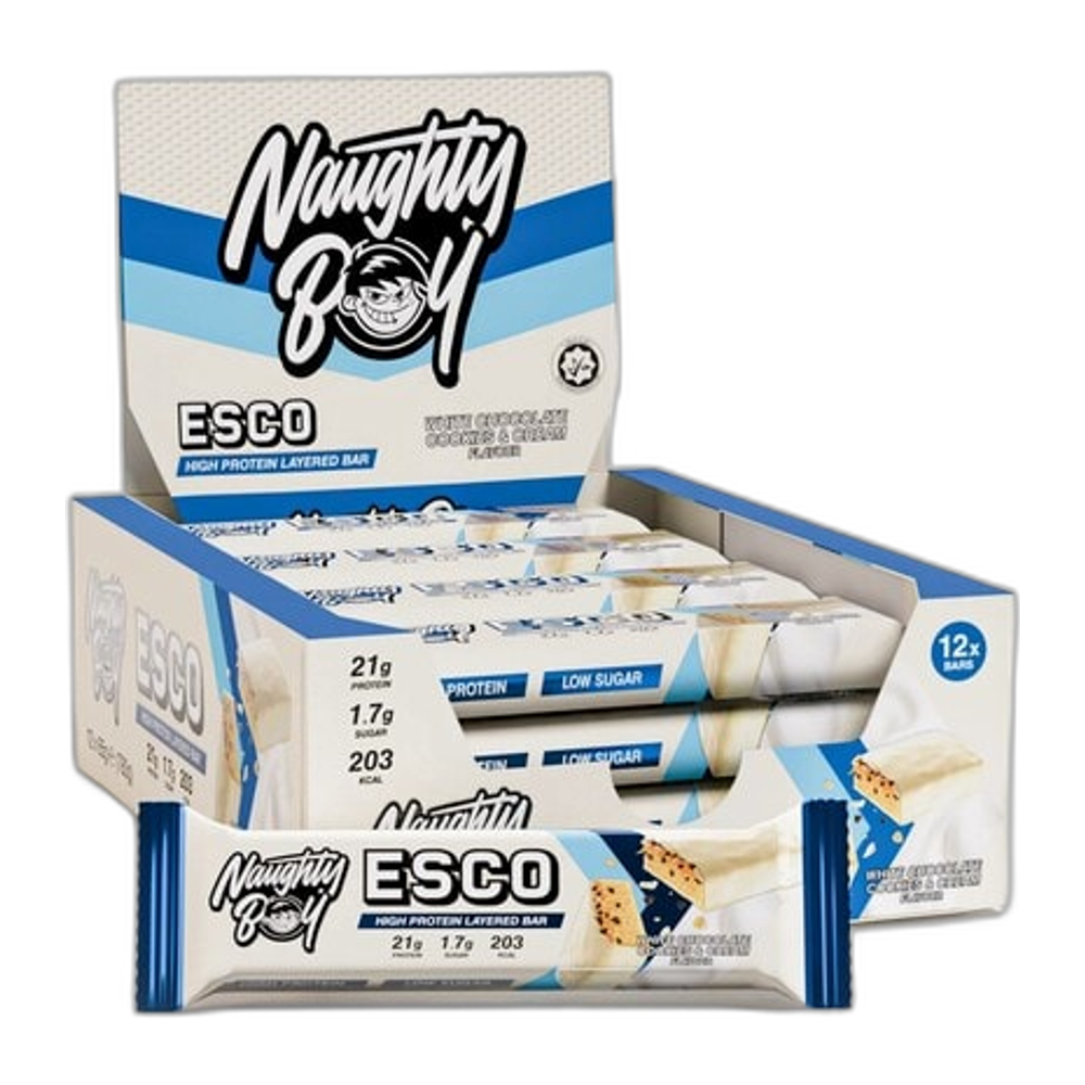 Naughty Boy ESCO Protein Bar, White Chocolate Cookies & Cream - 12 x 65g