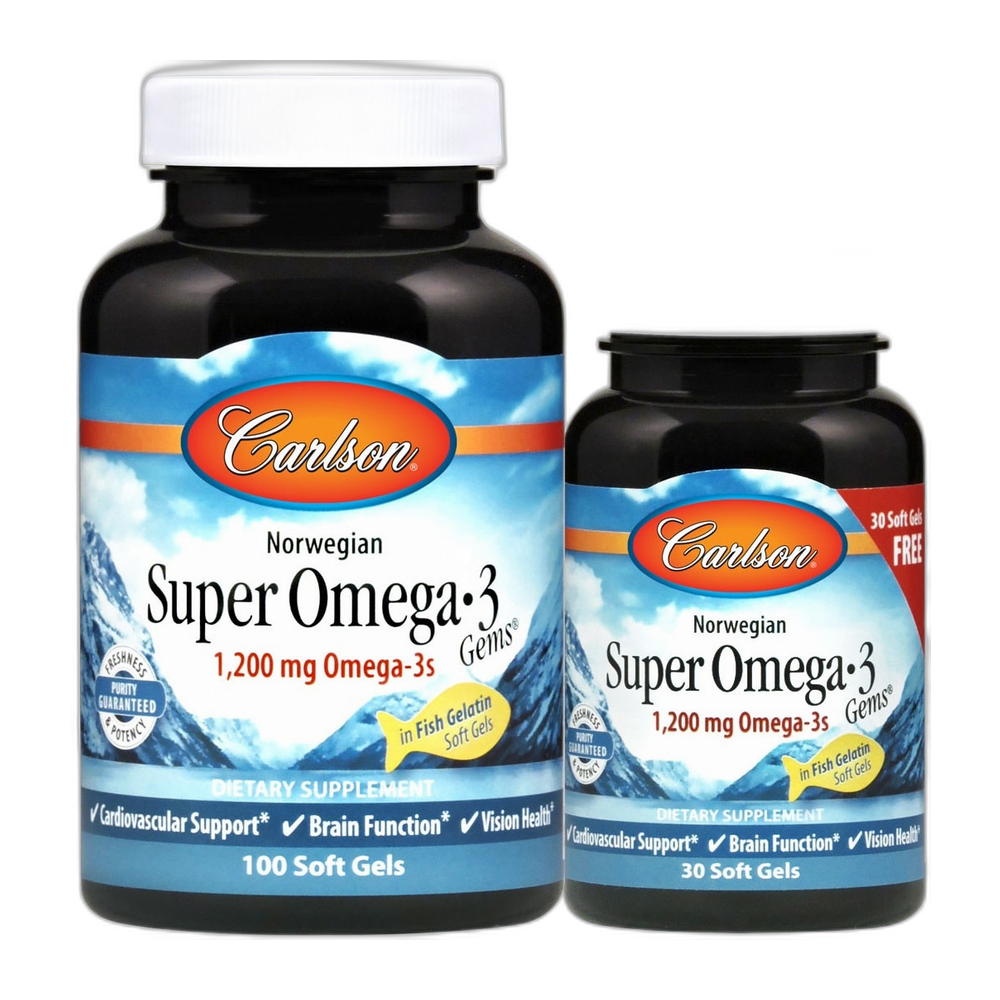Carlson Labs Norwegian Super Omega-3 Gems, 1200mg - 100 + 30 softgels