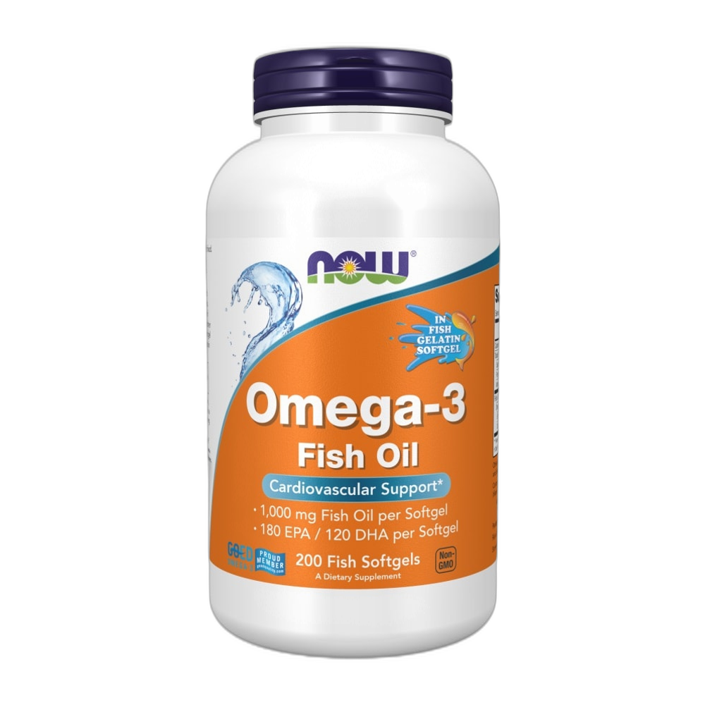 NOW Foods Omega-3 Fish Oil, Molecularly Distilled - 200 fish softgels