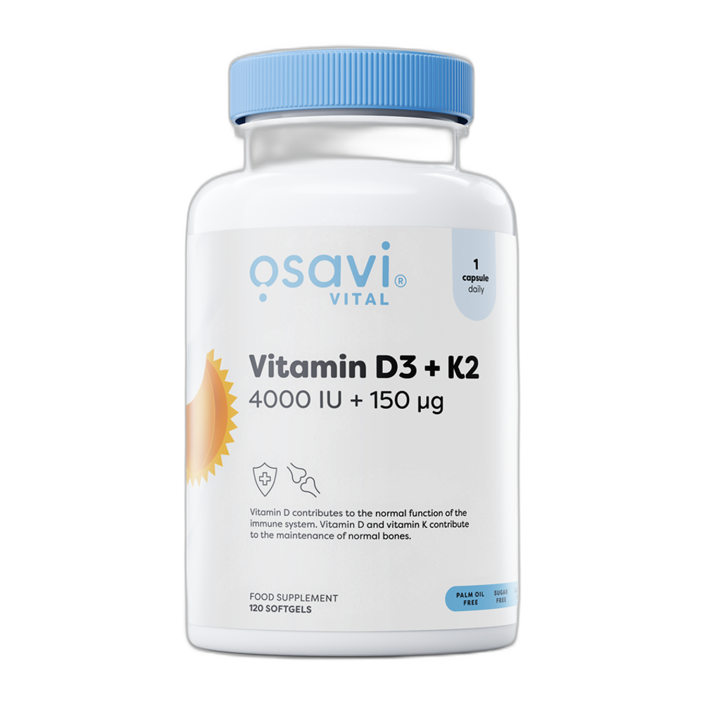 Osavi Vitamin D3 + K2, 4000IU + 150mcg - 120 softgels