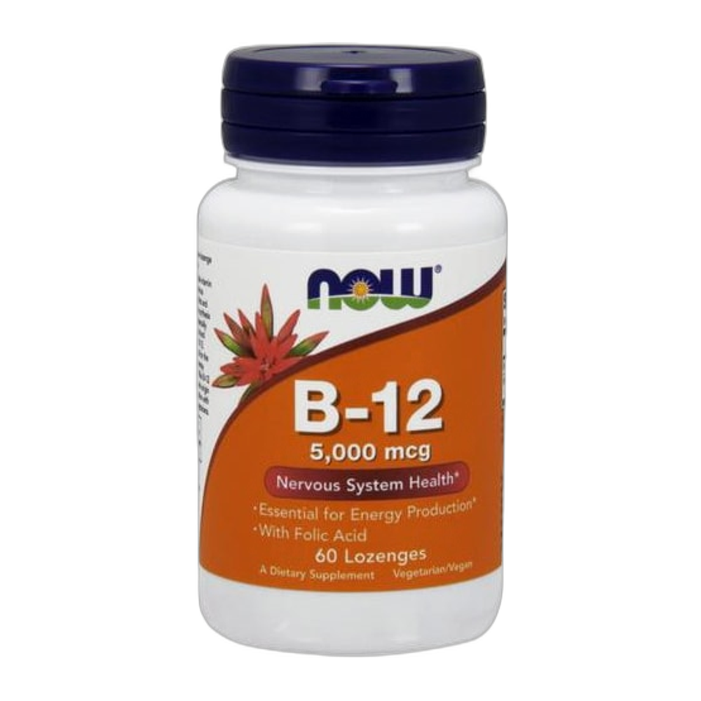 NOW Foods Vitamin B-12 with Folic Acid, 5000mcg - 60 lozenges