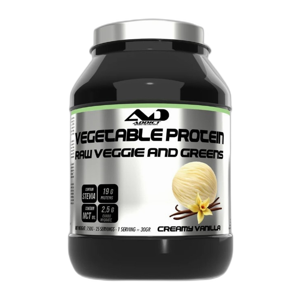 Addict Sport Nutrition Vegetable Protein Raw Veggie and Greens, Creamy Vanilla - 750g