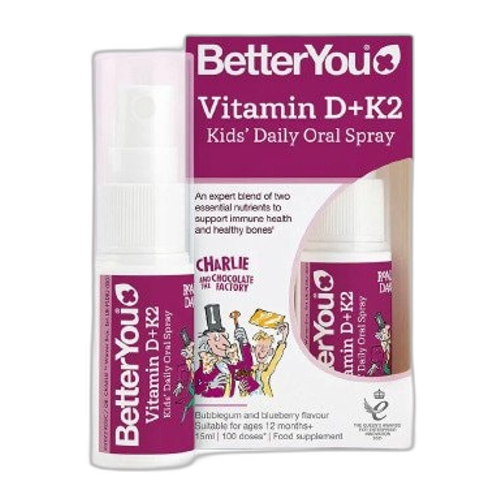 BetterYou Vitamin D+K2 Kid's Daily Oral Spray, Bubblegum & Blueberry - 15 ml.