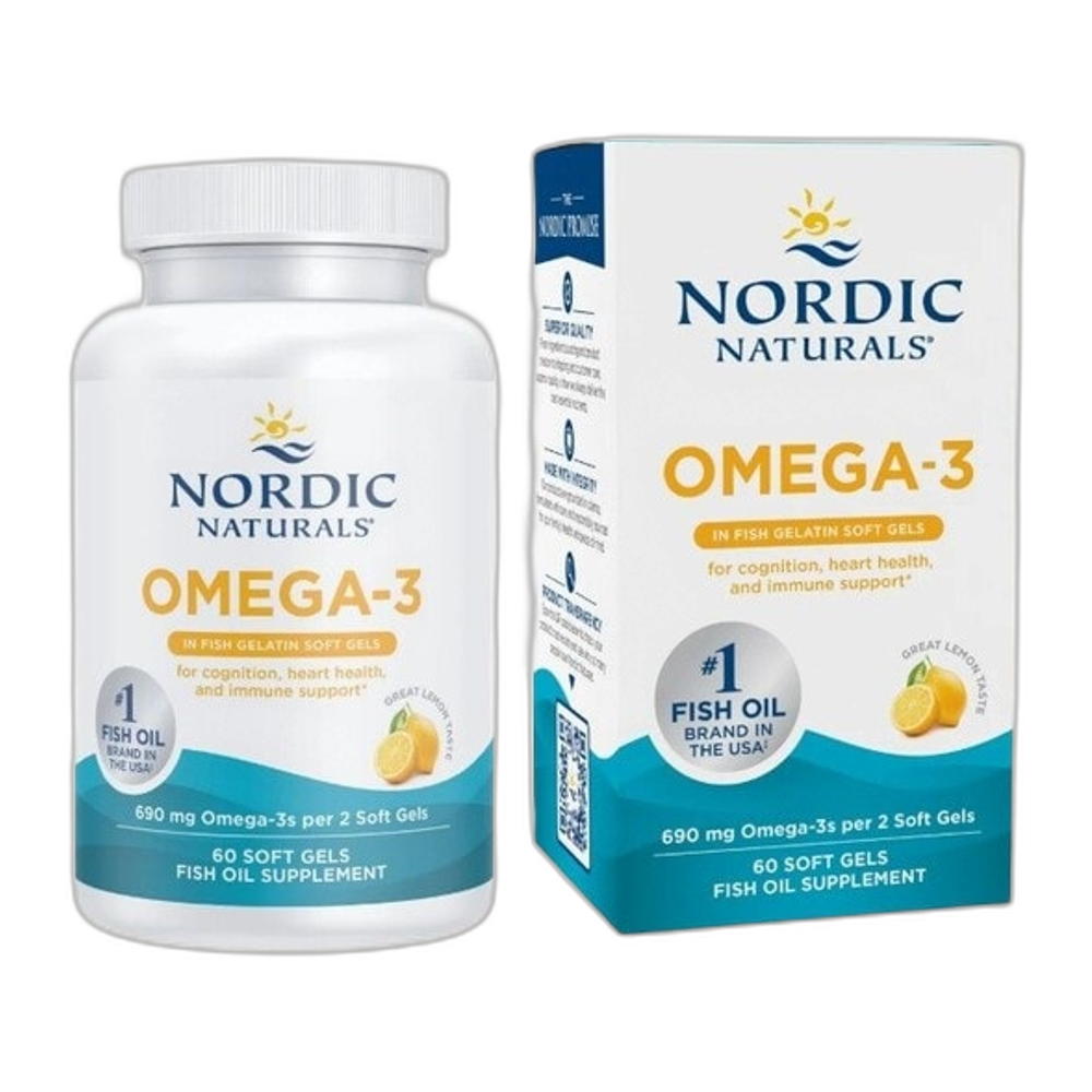 Nordic Naturals Omega-3, 690mg Lemon (Fish Gelatin) - 60 softgels