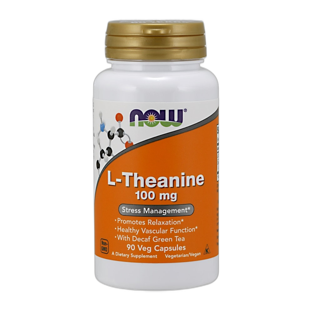 NOW Foods L-Theanine with Decaf Green Tea, 100mg - 90 vcaps