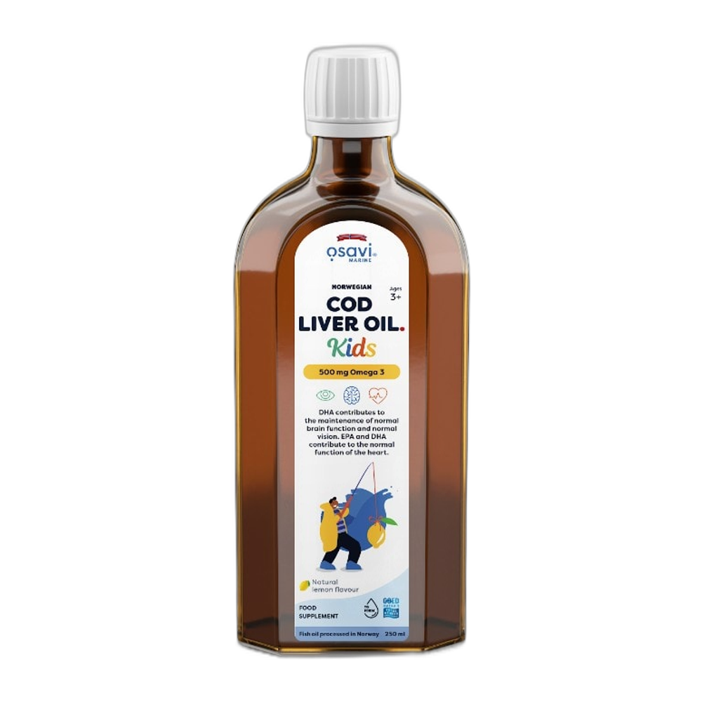 Osavi Norwegian Cod Liver Oil Kids, 500mg Omega 3 (Lemon) - 250 ml.
